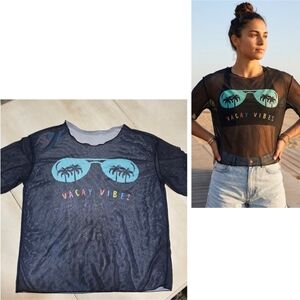 Vacay Vibes Sheer Mesh Sunglasses Graphic Tee - Size XL